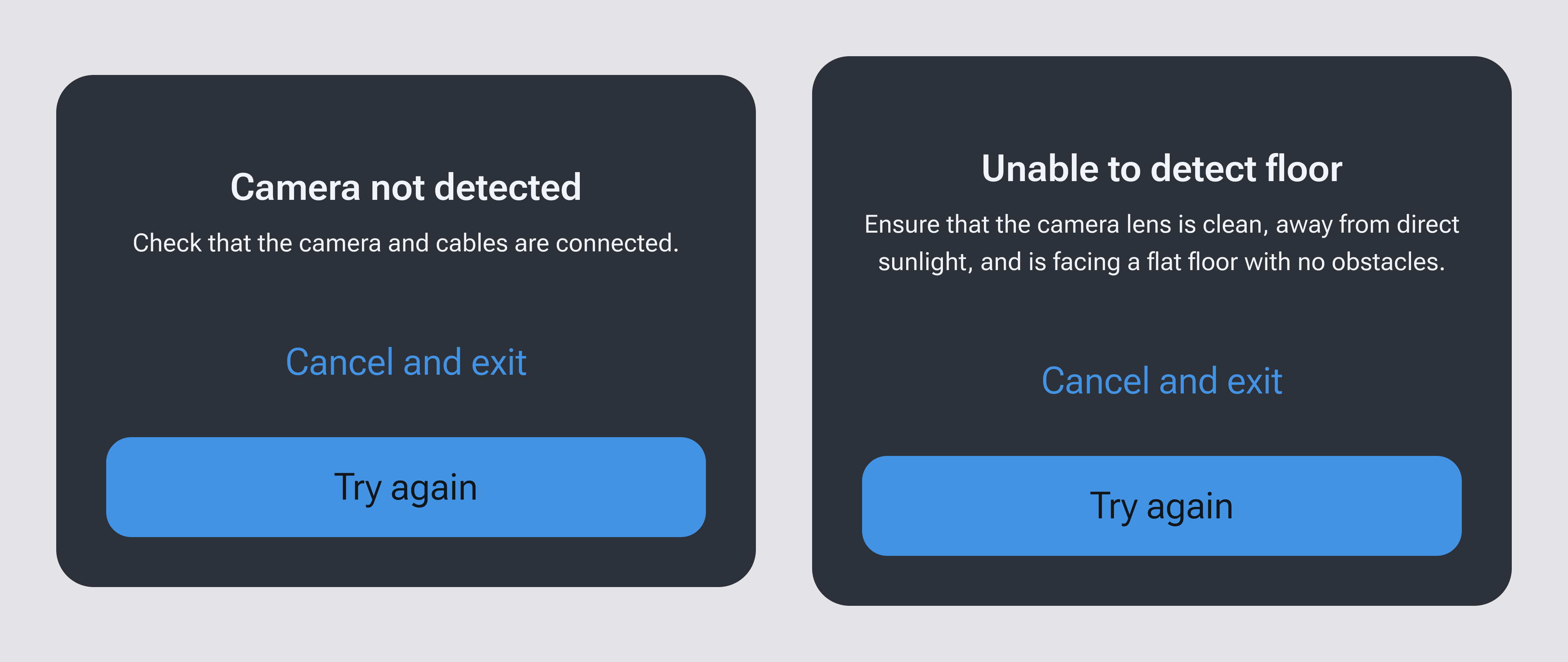 Examples of dialog boxes with different error states.